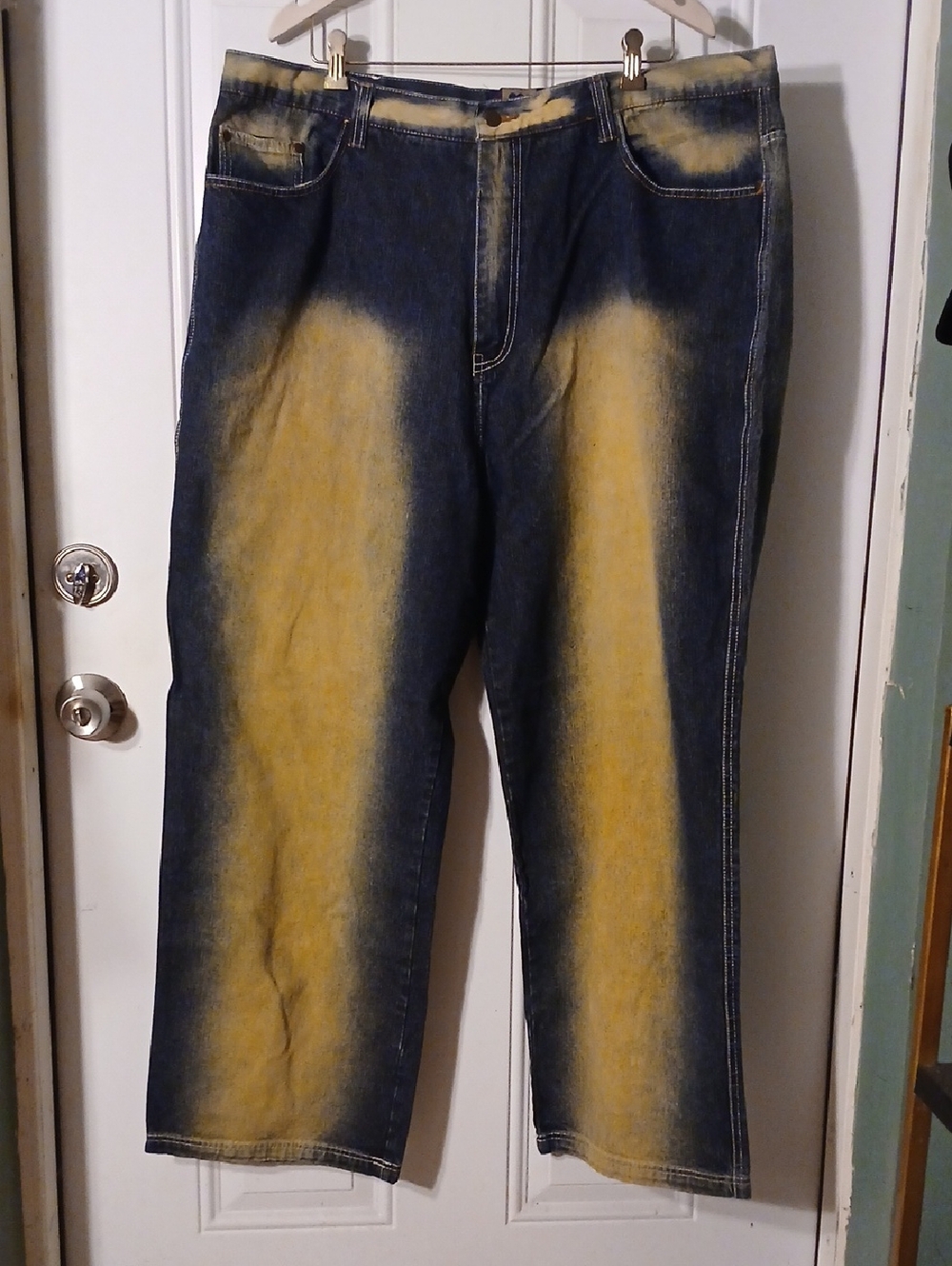 Dtek Men's Denim Jeans with Yellow Washed Panels